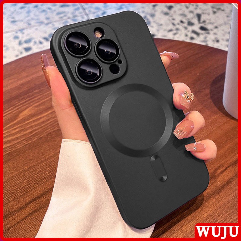 WUJU Metallic texture Luxury Magnetic Wireless Charge Phone Case Compatible For iPhone 16 15 14 13 12 11 Pro Max Plus Soft Matte Magnetic Case Cover