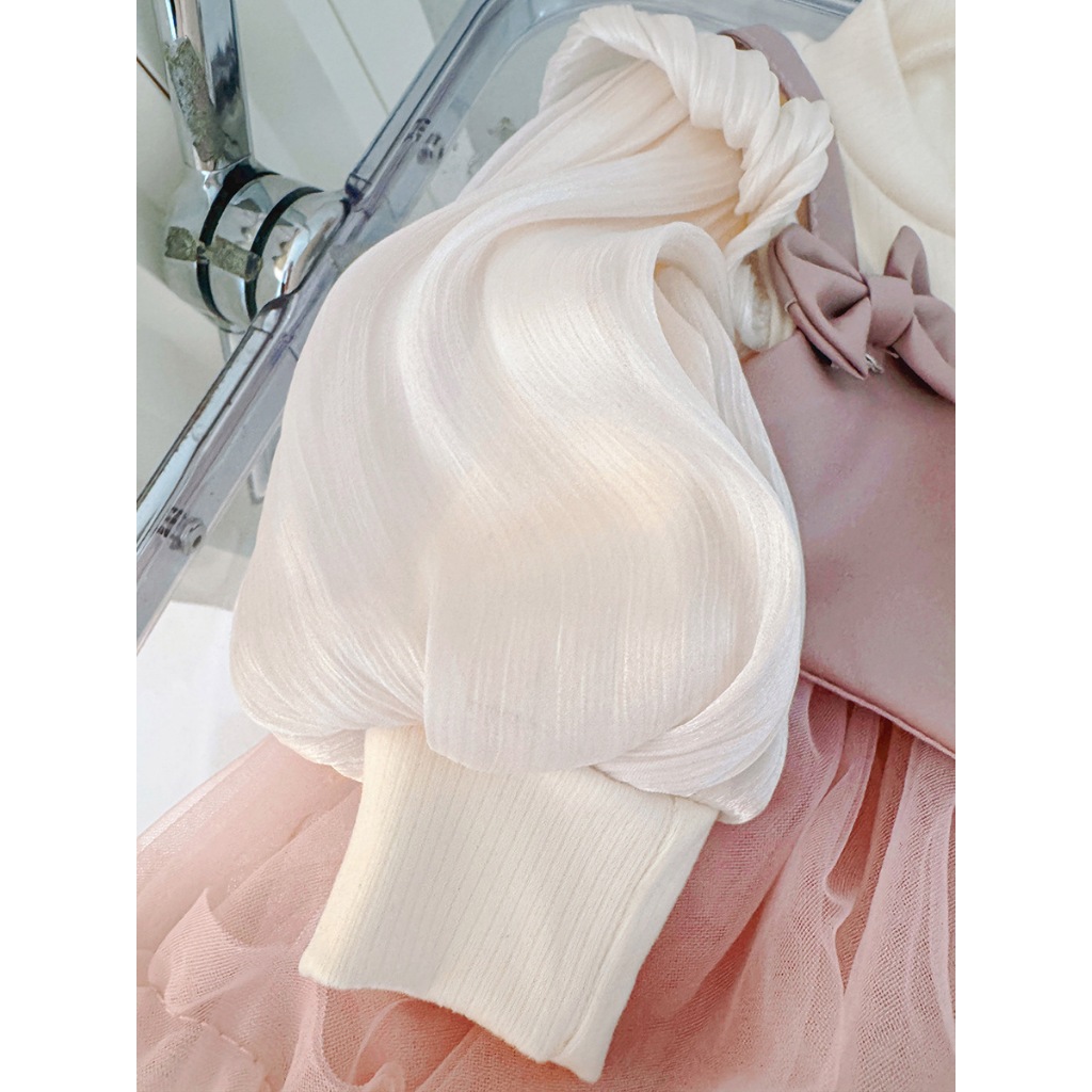 Prinsessklänning för baby flicka med rosett vår och höst_voghion.com