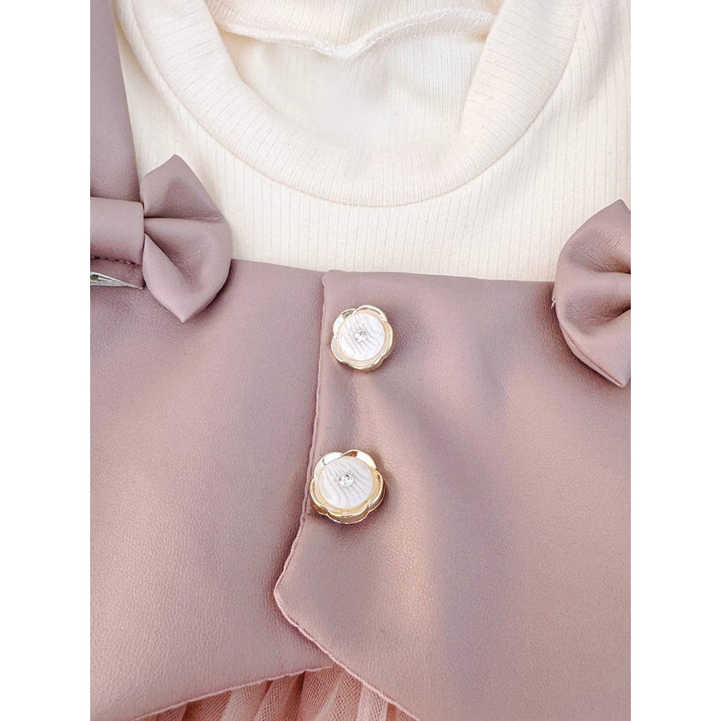 Prinsessklänning för baby flicka med rosett vår och höst_voghion.com