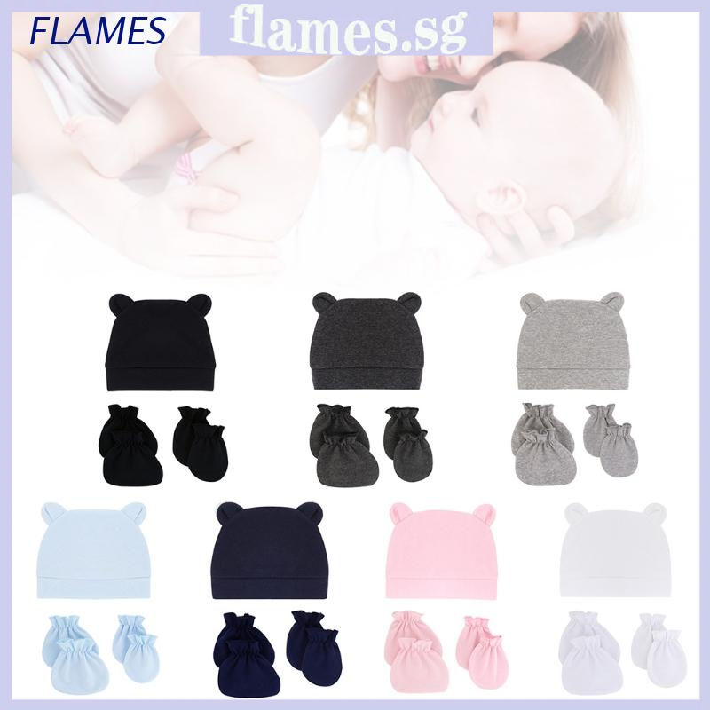 FL  Baby Hats Mittens and Socks Set Newborn Hats Bear Ears Cotton Infant Caps