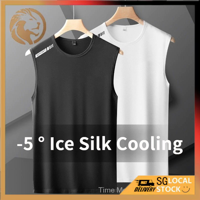 (SG STOCK)New Summer Men's Thin Sleeveless Round Neck T-shirt Men's Spliced Casual T-shirt Bottom Bottom Shirt Sleeveless T-shirt Sports Breathable Tank Shoulder Quick Drying M-5XL