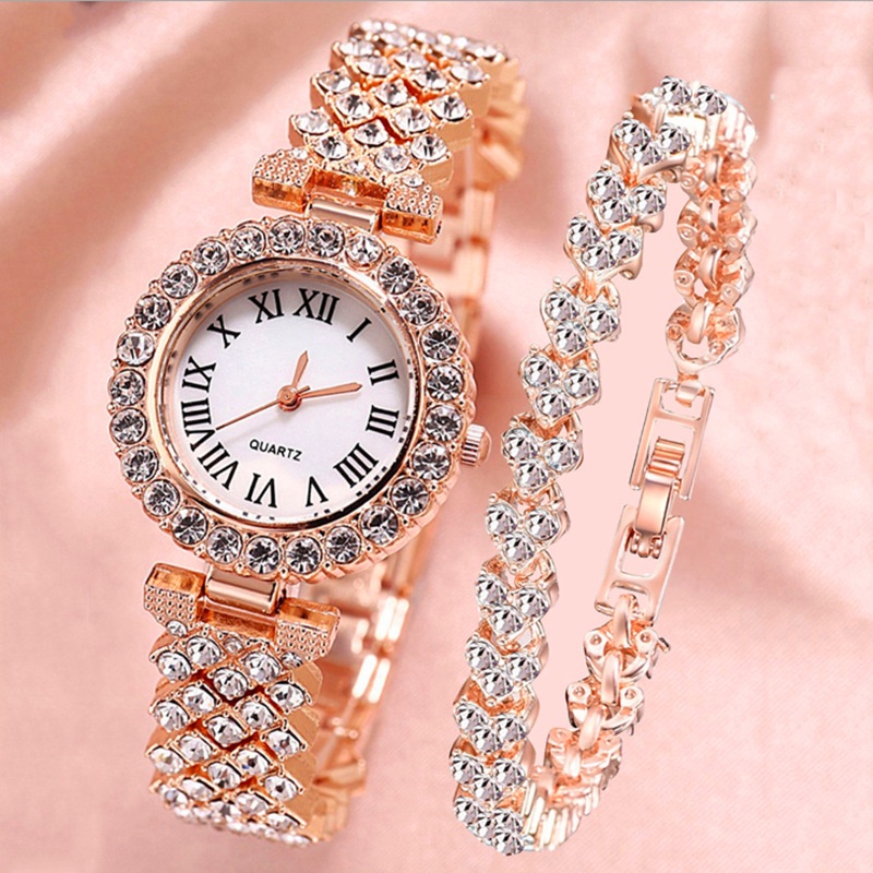 Women's Watch Fashion Rhinestone Roma Dial Quartz Watches Stainless Steel Band Wrist Watch