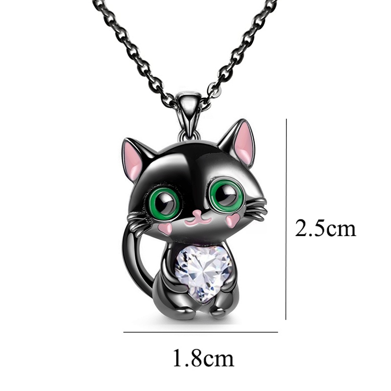 Collier pendentif chat noir cœur en cristal pour femme et homme_voghion.com