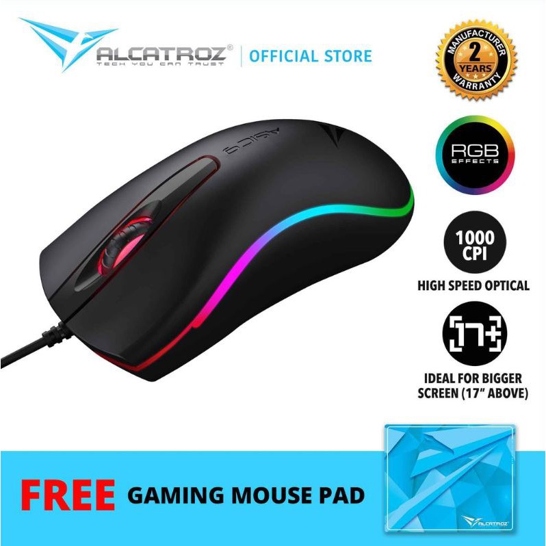 Alcatroz Asic 9 RGB FX Hi-Definition USB Wired Mouse With 1000 CPI Free Mouse Pad