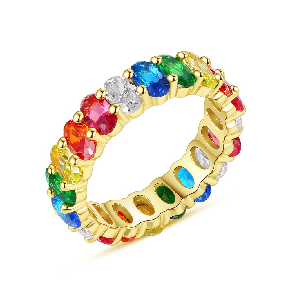 Anello da donna colorato in zircone intarsiato in rame, fedi nuziali con zirconi ovali da 5 mm_voghion.com