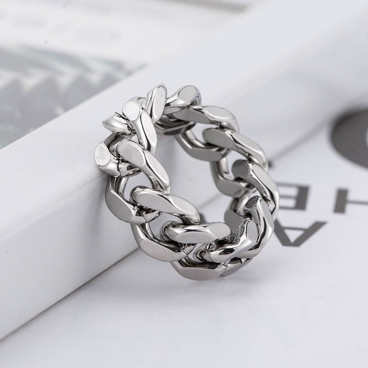 Anillo de cadena de acero inoxidable estilo punk hip-hop_voghion.com