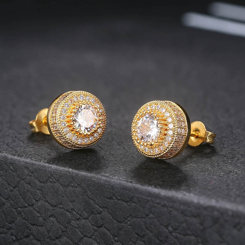 Luxury Punk 12mm Round earring Trend Jewellery For Women Zircon Hip Hop Men Round Stud Earrings Wholesale_voghion.com