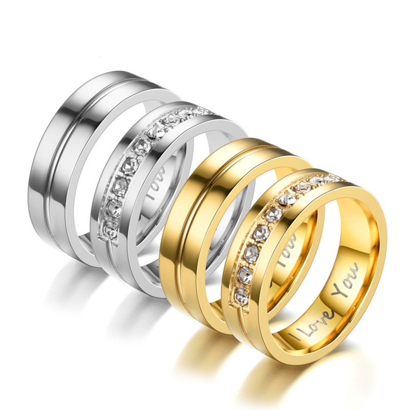 Anello di coppia con incisione e zircone in acciaio inox_voghion.com