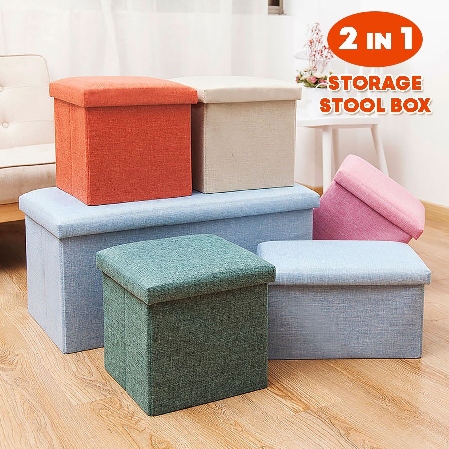 Fabric Storage 2 in 1 Sofa Stool Cotton Linen Foldable Box Shoe Bench Foot Rest Kotak Simpanan for Living Bedroom Home