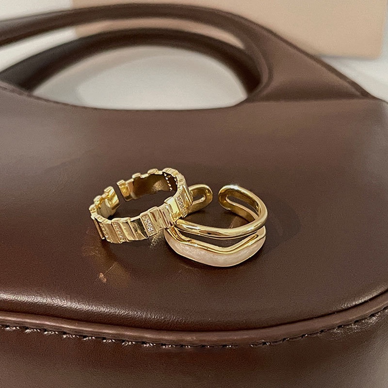 Anillo doble ajustable de nácar bisutería fina de moda mujer_voghion.com