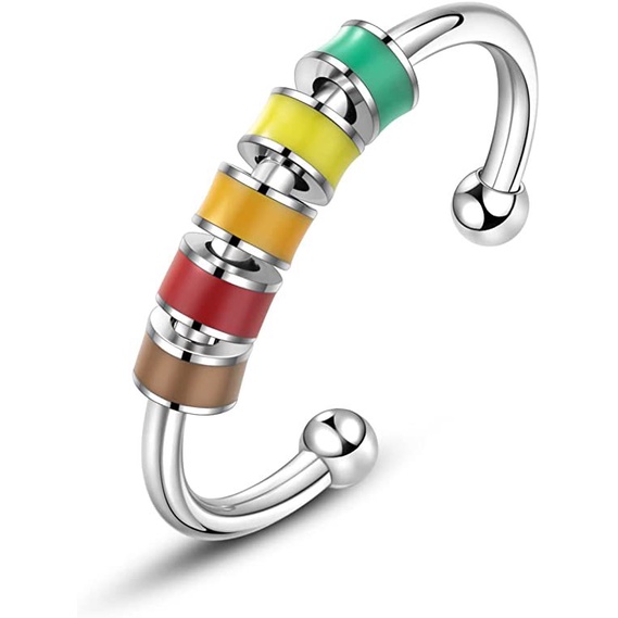 New Anxiety Rings Colorful Enamel Unisex Fidget Ring with Bead Worry Stress Relief_voghion.com