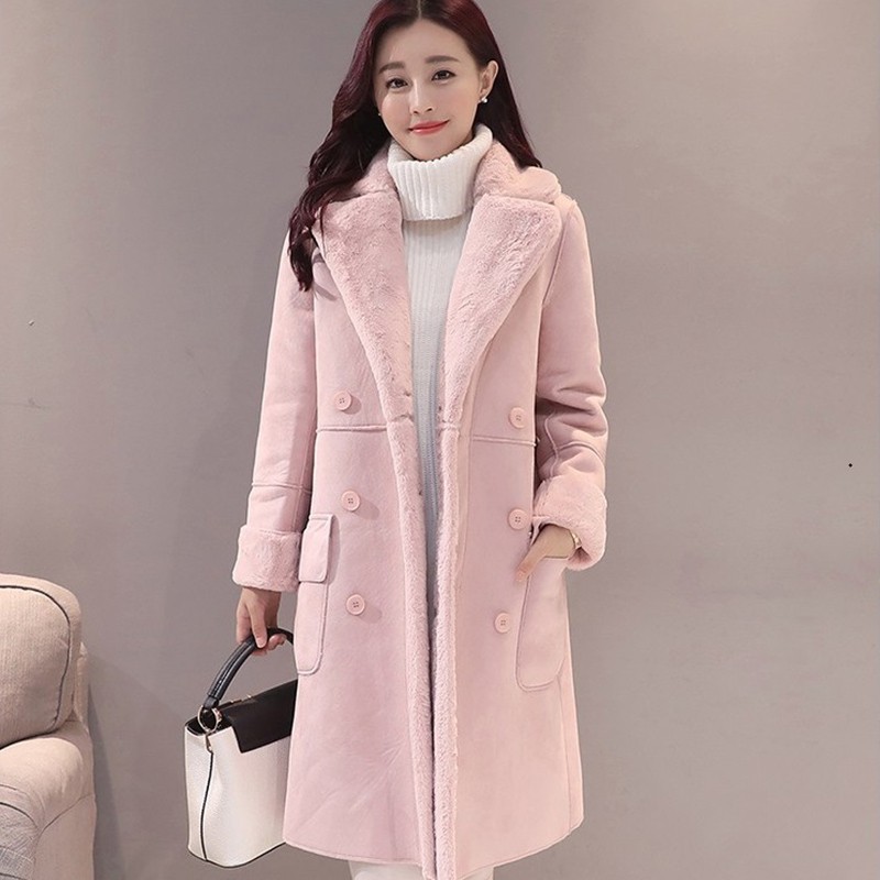 Women Suede Winter Coat Faux Sheepskin Long Jacket Overcoat Female Trench Coats