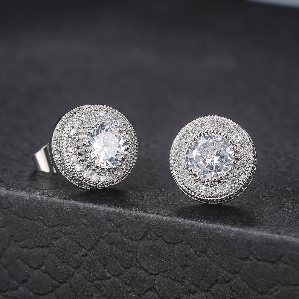 Luxury Punk 12mm Round earring Trend Jewellery For Women Zircon Hip Hop Men Round Stud Earrings Wholesale_voghion.com