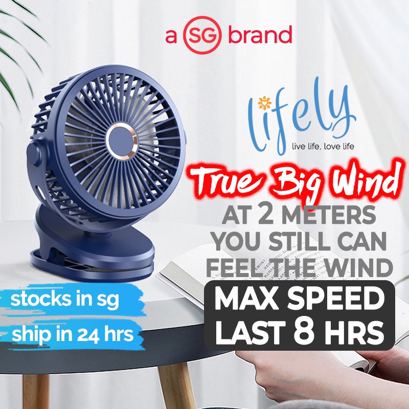 Lifely Portable Fan Strong Wind USB Fan, Can Use As Desktop Fan, Stroller Fan or Clip Fan, Long Lasting