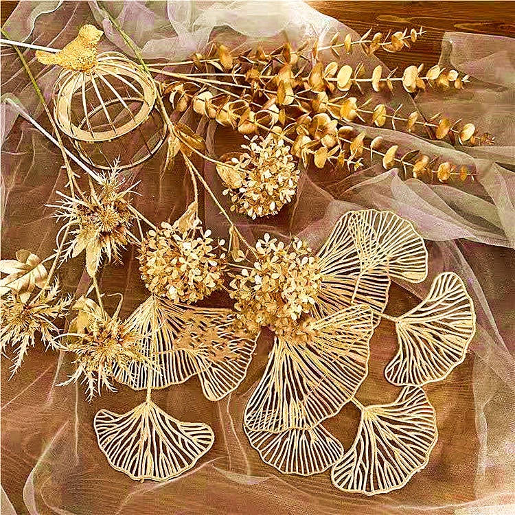台灣現貨【金漆仿真插枝】金色花材單枝DIY 插花盆栽新年佈置 玄關桌面店面櫥窗陳列 花藝材料