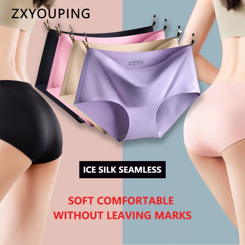 Kit 3 Ice Silk Seamless Panty for Women M-XXL Plus Size Panties Mid Waist Plain Soft Lingerie Comfortable Cute