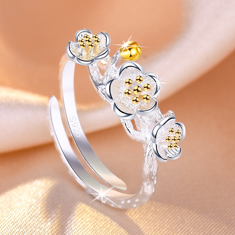 Plum Flower Adjustable Ring For Women Cute Branch Finger Ring_voghion.com
