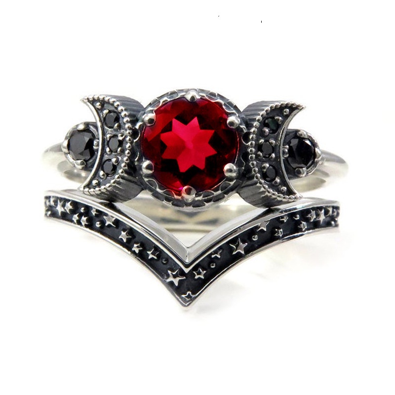 Anello luna gotico con cristallo viola e zircone nero donna_voghion.com
