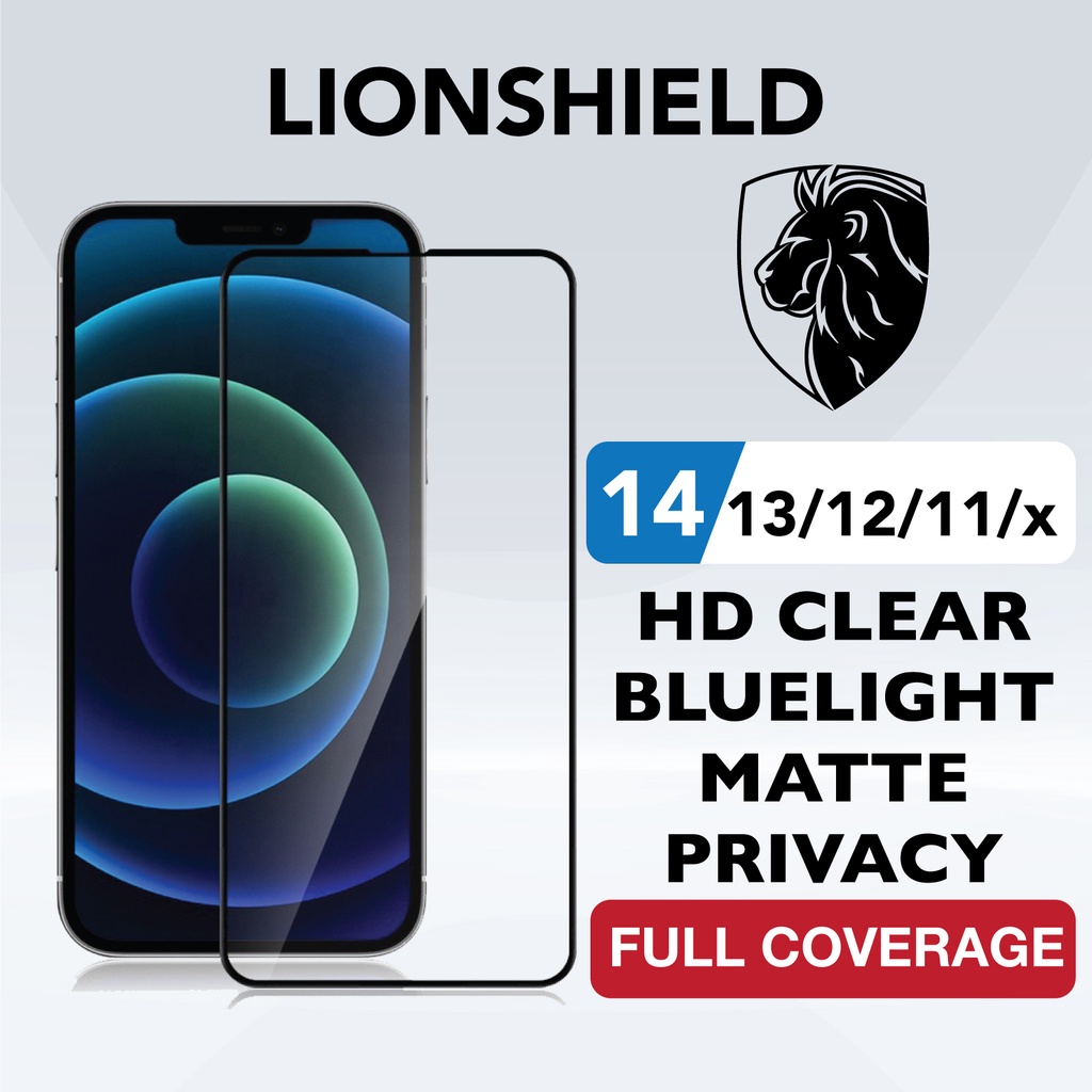 LionShield iPhone 14 Pro Max Screen Protector /13/12/11/XR/XS Max Plus Tempered Glass - Clear/Matte/Bluelight/Privacy