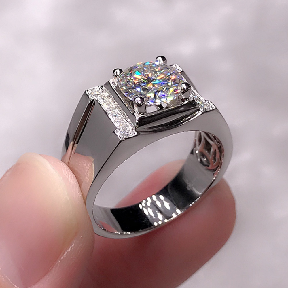 White Gold Plated Moissanite Ring Size Adjustable Open Ring wedding ring_voghion.com