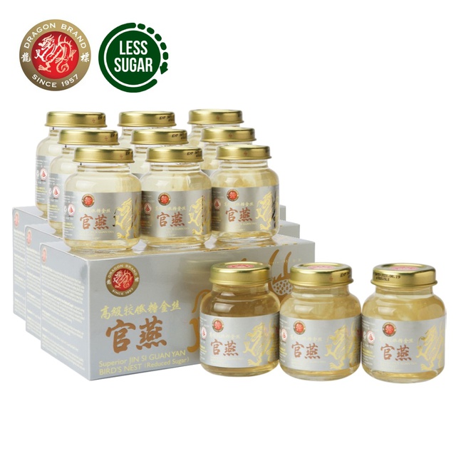[Bundle of 3] Dragon Brand Superior Jin Si Guan Yan Bird's Nest Reduced Sugar Total 18s x 75g Halal