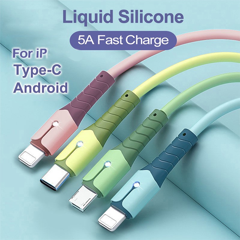 5A Fast Charging Cable Android Type-C Cable Liquid Soft Silicone Data Cable Micro USB Cable Long (0.25m/1m/2m)