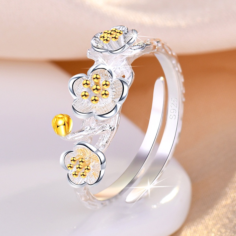 Plum Flower Adjustable Ring For Women Cute Branch Finger Ring_voghion.com