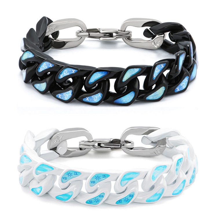 Cuban chain armband i rostfritt stål för par blå och vit_voghion.com