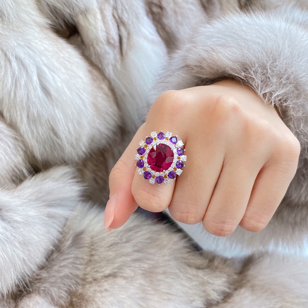 Simulation Amethyst Rubellit Offener Ring Weibliche Mode Voll Zirkon Ring Größe Einstellbar_voghion.com