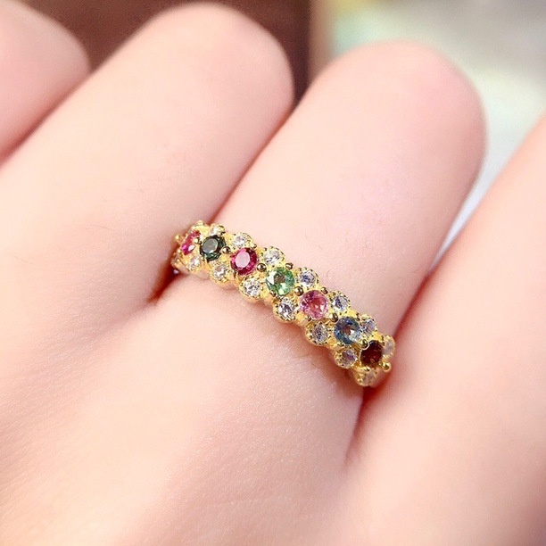 New Full Rhinestone Ring Simulation Colorful Tourmaline Open Ring_voghion.com
