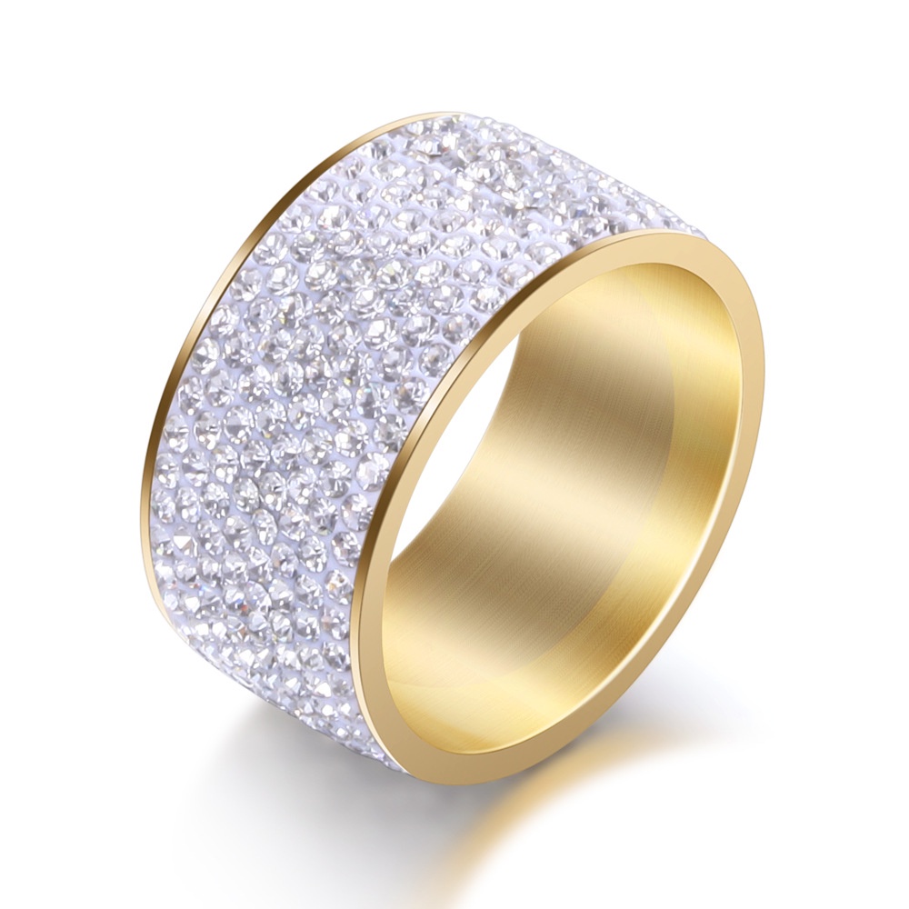 Stainless Steel 8 Row Crystal Pave Wedding Ring Fashion Jewelry_voghion.com