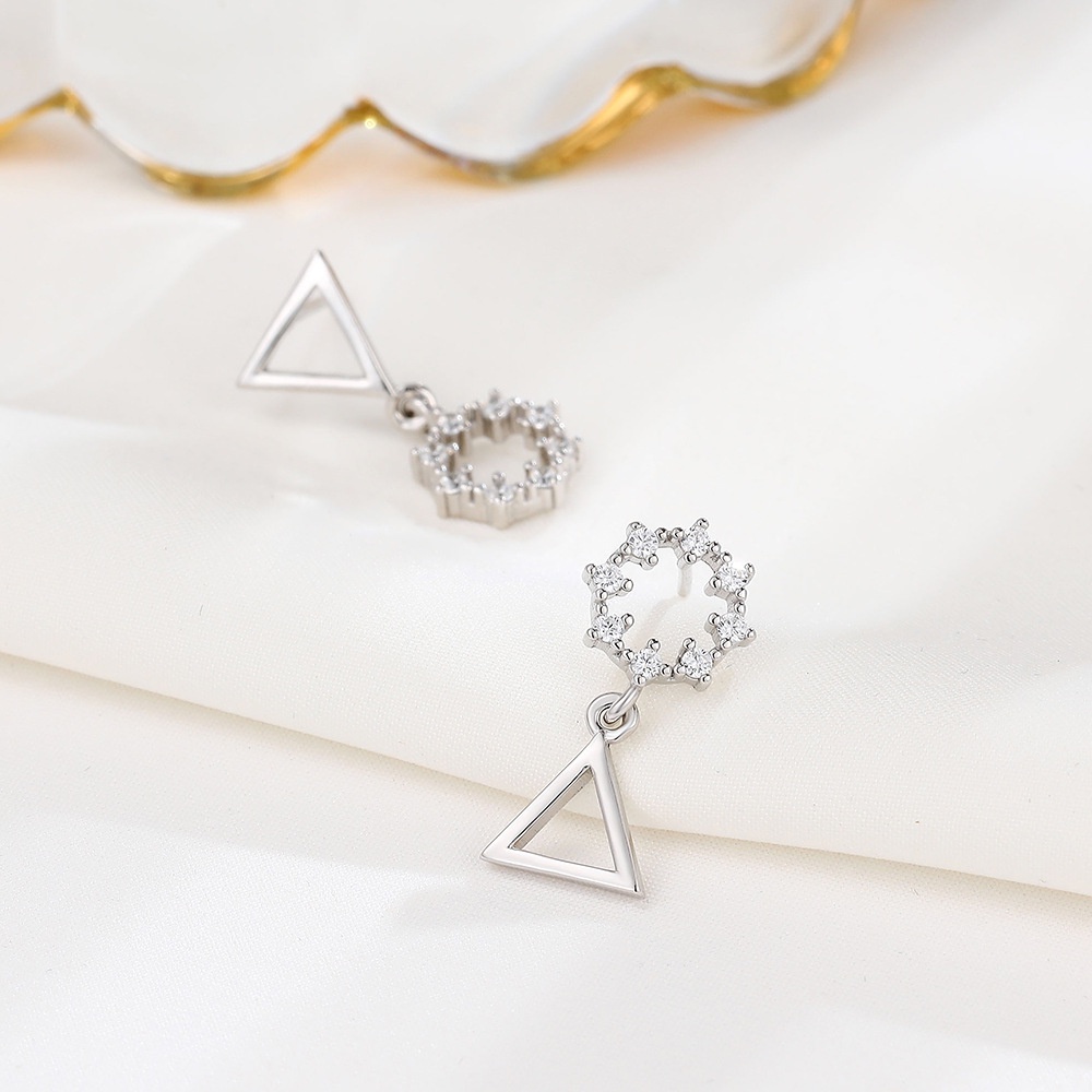 ins Sterling Silver Earrings Geometric Circle Triangle Asymmetric Stud Earrings Simple Jewelry_voghion.com