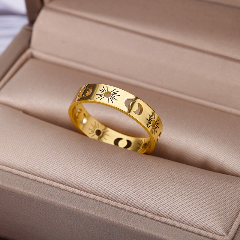 Anelli vintage Sun Moon vuoti per donna Uomo semplice anello da dito in acciaio inossidabile_voghion.com