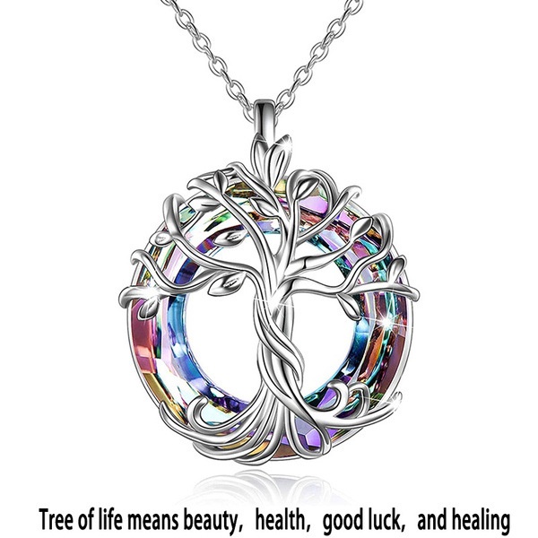 Halskette mit Stammbaum des Lebens, runder Regenbogen-Kristall-Anhänger, Geburtstagsgeschenk für Frauen, Mädchen, Freunde, Mutter_voghion.com