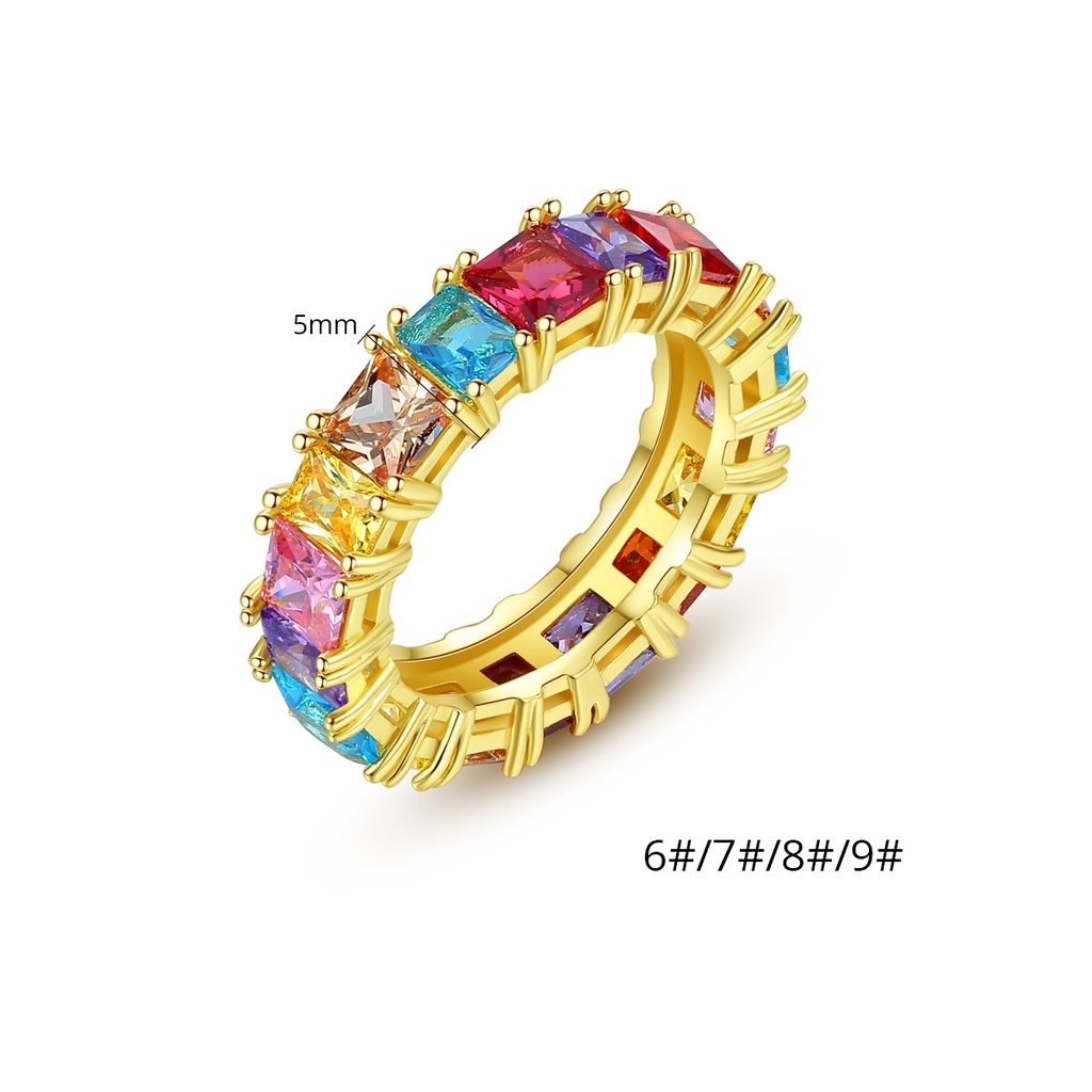5mm Colorful Square Zircon Ring Fashion Luxury Women's Jewelry Wedding Ring Wholesale_voghion.com