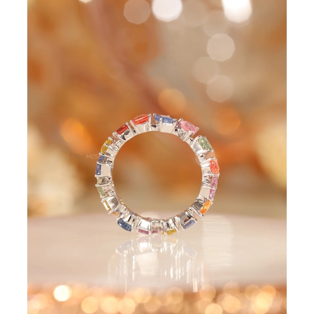 Fantastico anello aperto arcobaleno Scintillante cristallo geometrico Anello colorato Misura regolabile_voghion.com