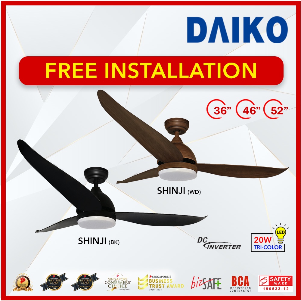 [FREE INSTALLATION] DAIKO Shinji 46"/52" DC Ceiling Fan (with Tri-Color Light and Remote)