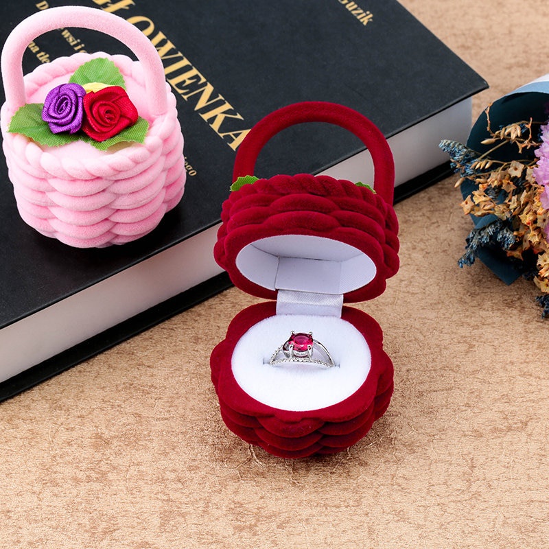 1pc Flower basket Velvet Wedding Engagement Ring Box Gift Box Holder for Earrings Necklace Display Jewelry case_voghion.com