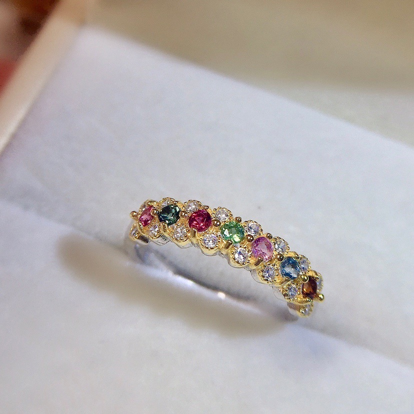 New Full Rhinestone Ring Simulation Colorful Tourmaline Open Ring_voghion.com
