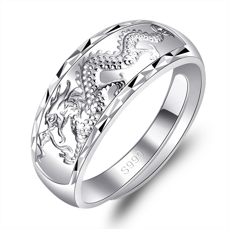Dragon And Phoenix Couple Ring Adjustable Open Design Unisex_voghion.com