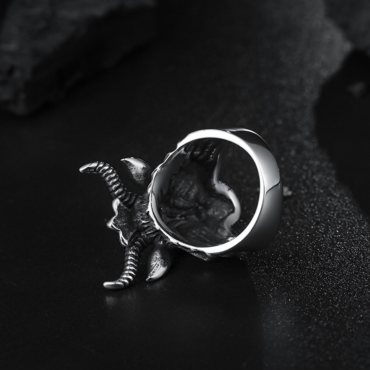 Fashion Big Sheep Goat Horn Head Ring Satan Worship For Men Unique Biker Punk Animal Jewelry_voghion.com