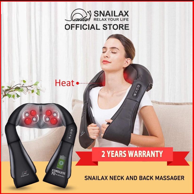 SNAILAX SL-632NC Cordless Shiatsu Neck, Shoulder & Back Massager with Heat, 2 Years Warranty