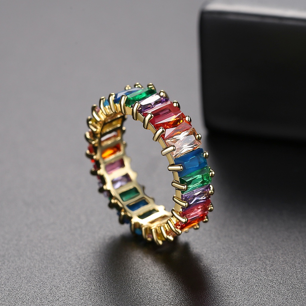 5mm Baguette Regenbogen Zirkon Ring Frauen Mode Engagement Hochzeit Band Charme Finger Schmuck_voghion.com