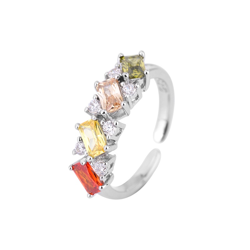 Farbenfroher Zirkon Ring Offen Verstellbar Modisch Elegant_voghion.com