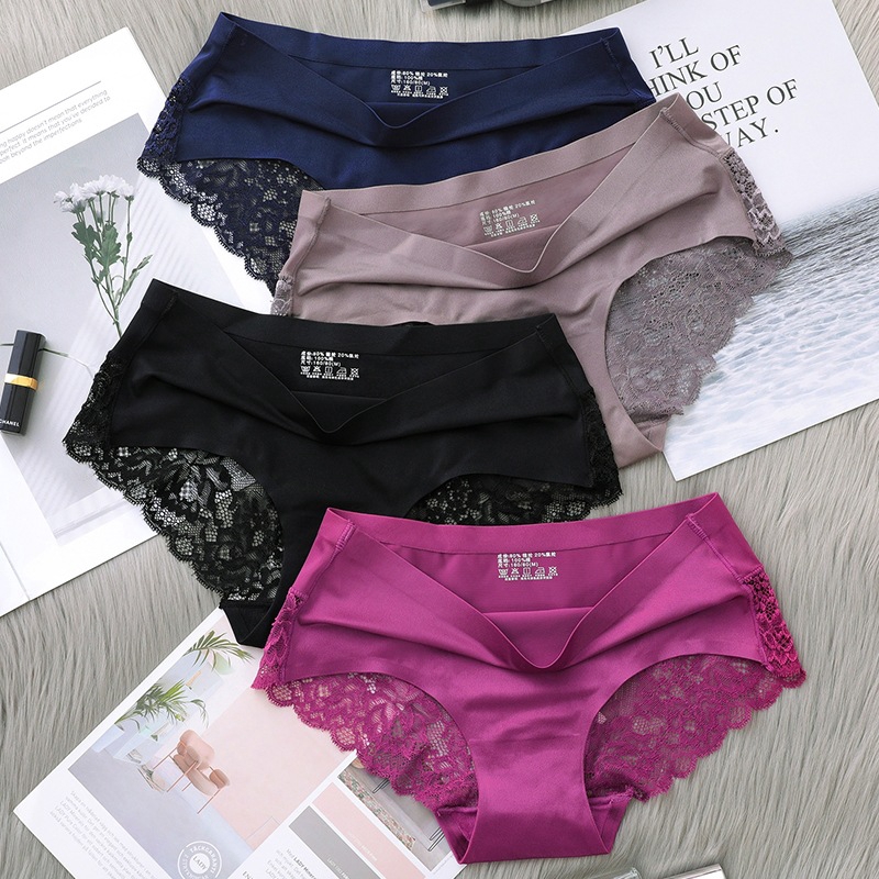 Women Ice Silk lace One Piece Seamless Panties Seluar Dalam Wanit