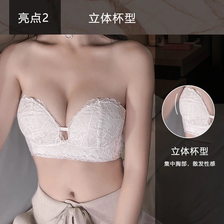Women's Strapless without steel ring bra small chest thicken gathered  non-slip invisible tube top push up bra underwear 无肩带内衣女