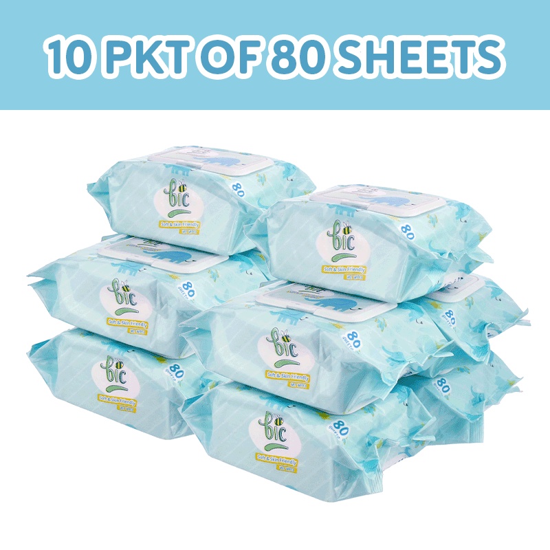 BIC Baby Wet Wipes 10 Cap packets Total 800 Sheets
