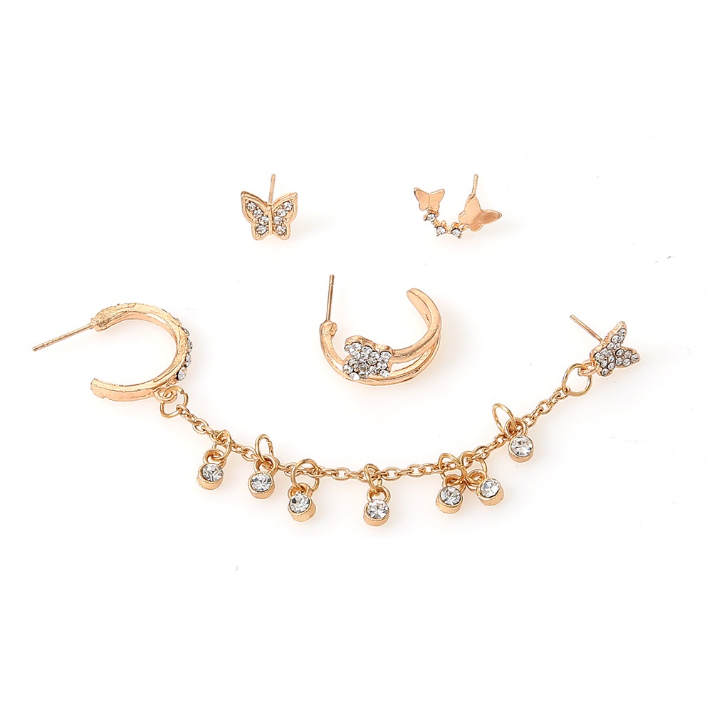 Butterfly Chain Rhinestone Tassel Stud Earrings Set For Women_voghion.com