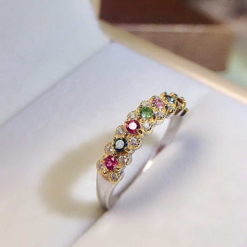 New Full Rhinestone Ring Simulation Colorful Tourmaline Open Ring_voghion.com