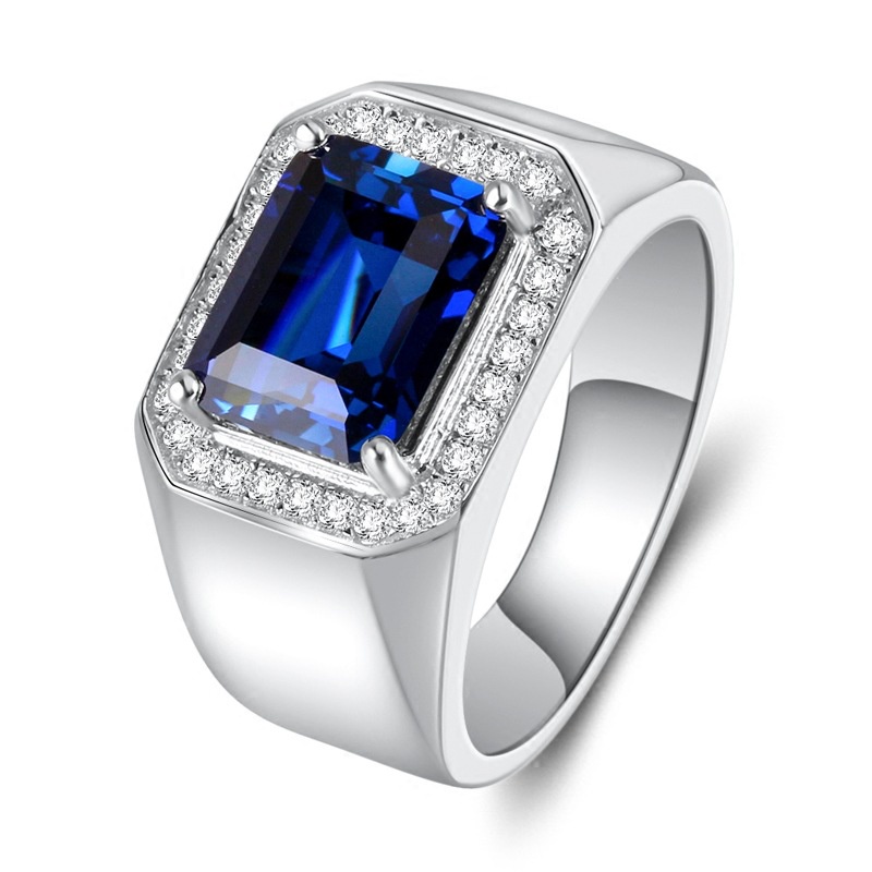 Offener Ring mit Zirkonimitat für Herren, Weißgold vergoldet, Schmuck, Ehering, größenverstellbar_voghion.com